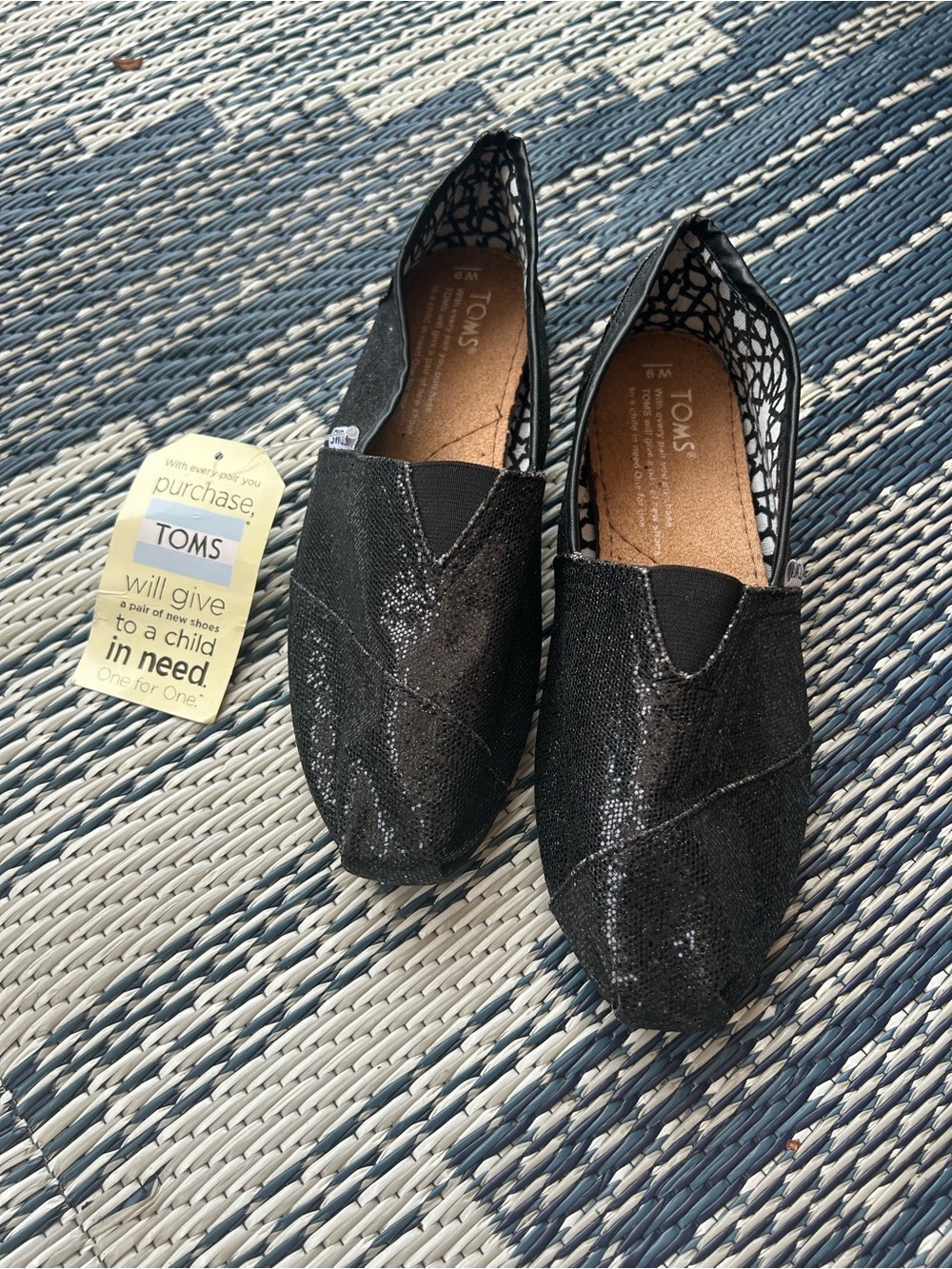 TOMS Black Sequin Classic Slip-On Moccasins